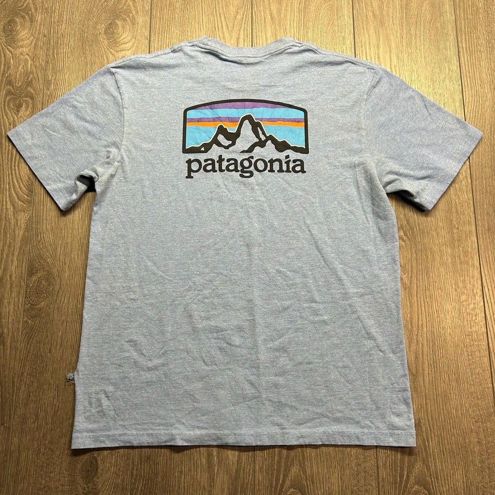 Patagonia Mens Responsibili-Tee Medium Blue Heather Graphic Logo T-Shirt